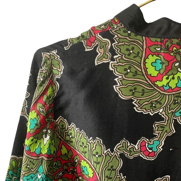 Zara Woman 100% Silk Paisley Split Neck 3/4 Sleeve Tunic Blouse Top Shirt Size S - Picture 11 of 12